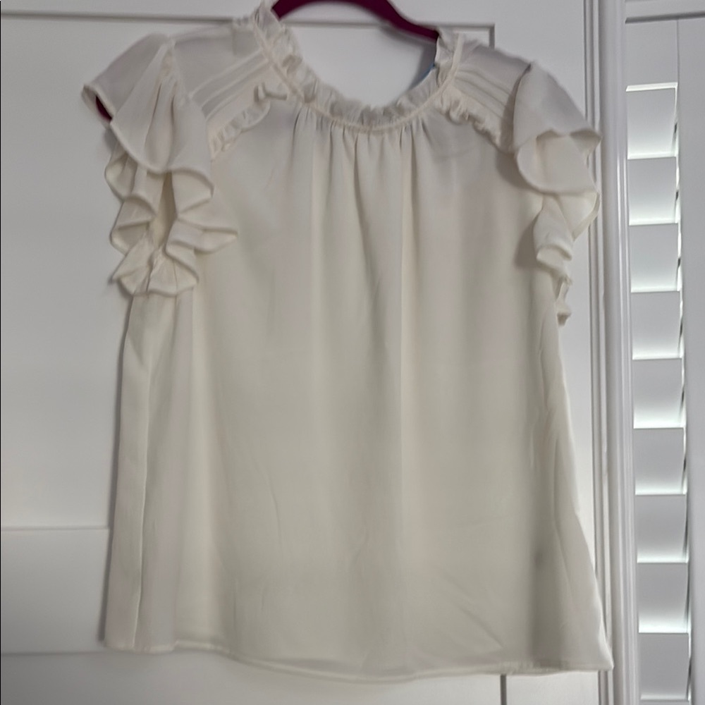 CeCe Cream Ruffled Blouse Relaxed Fit